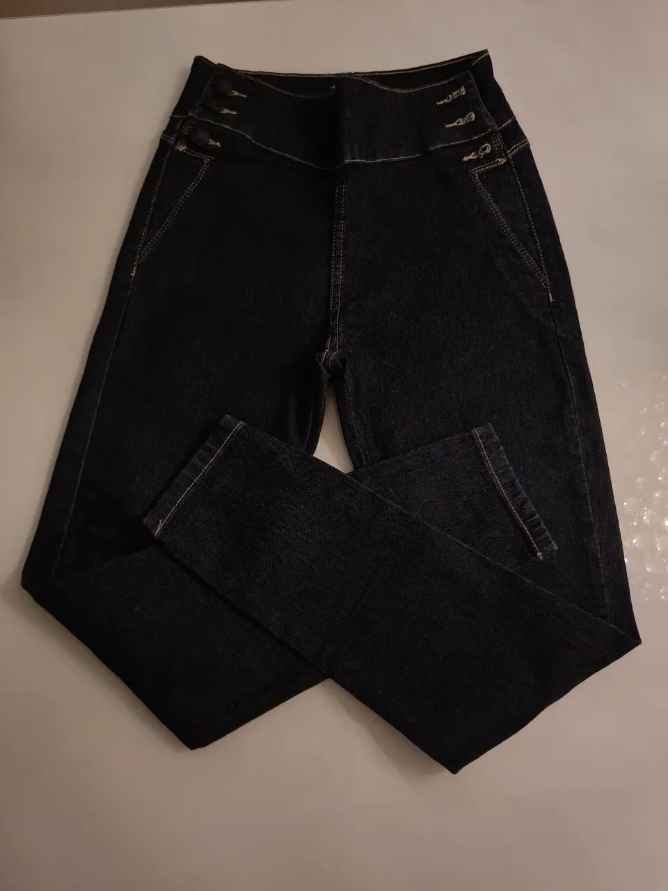 Calça Jeans Escuro de Botões com elastano Sawary Jeans 