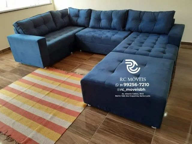 Sofá de canto Grande 3,10m com Chaise e Puff veludo macio D33 Premium | Novo - Foto 2