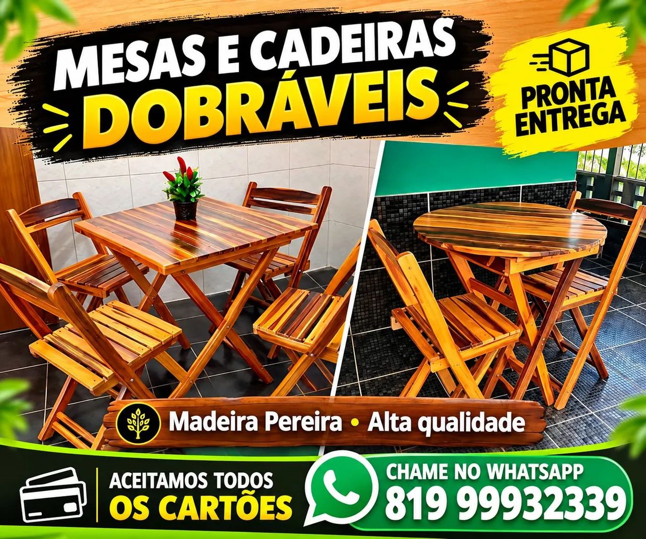 Mesas e cadeiras dobráveis de MADEIRA 