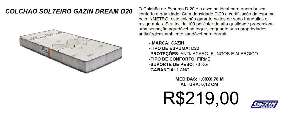 Colchão d20 por 78 preço imperdivel - a pronta entrega 