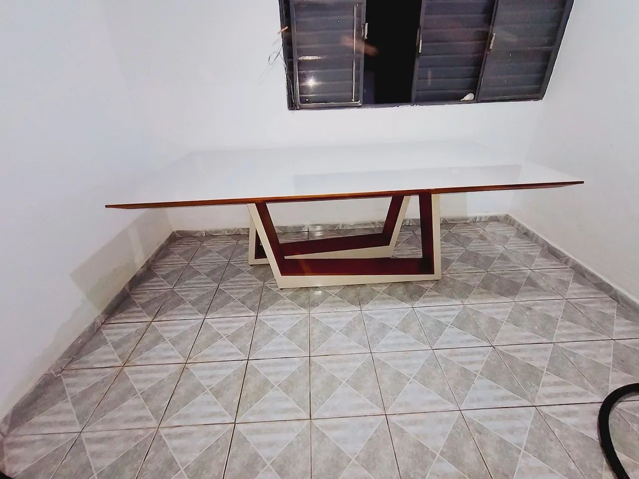 Mesa 2,20 tampo madeira e vidro 