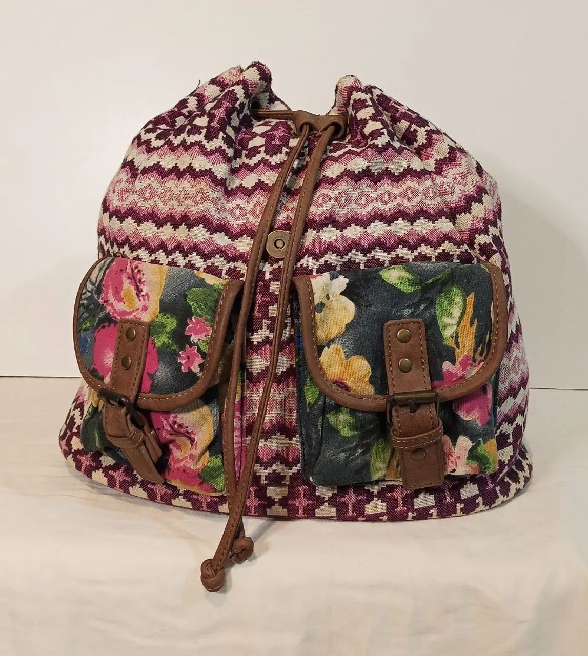 Mochila couro e tecido  - Foto 3