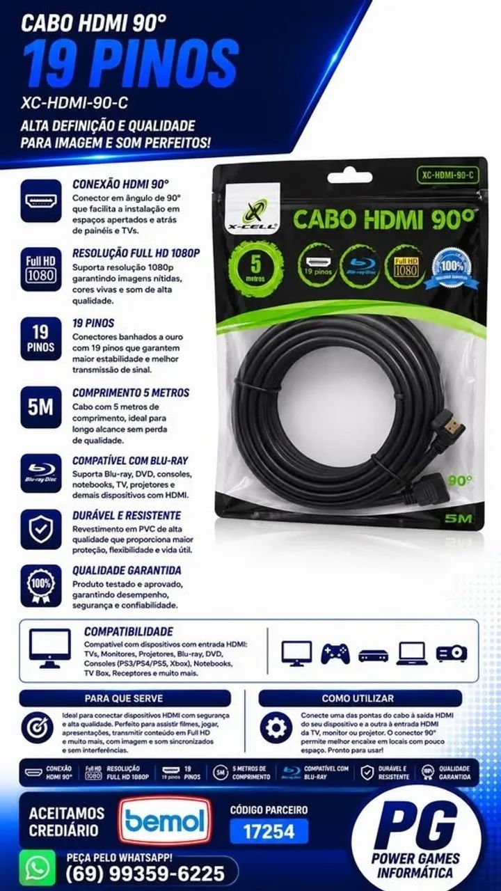 CABO HDMI 90 GRAUS 5M - Foto 2