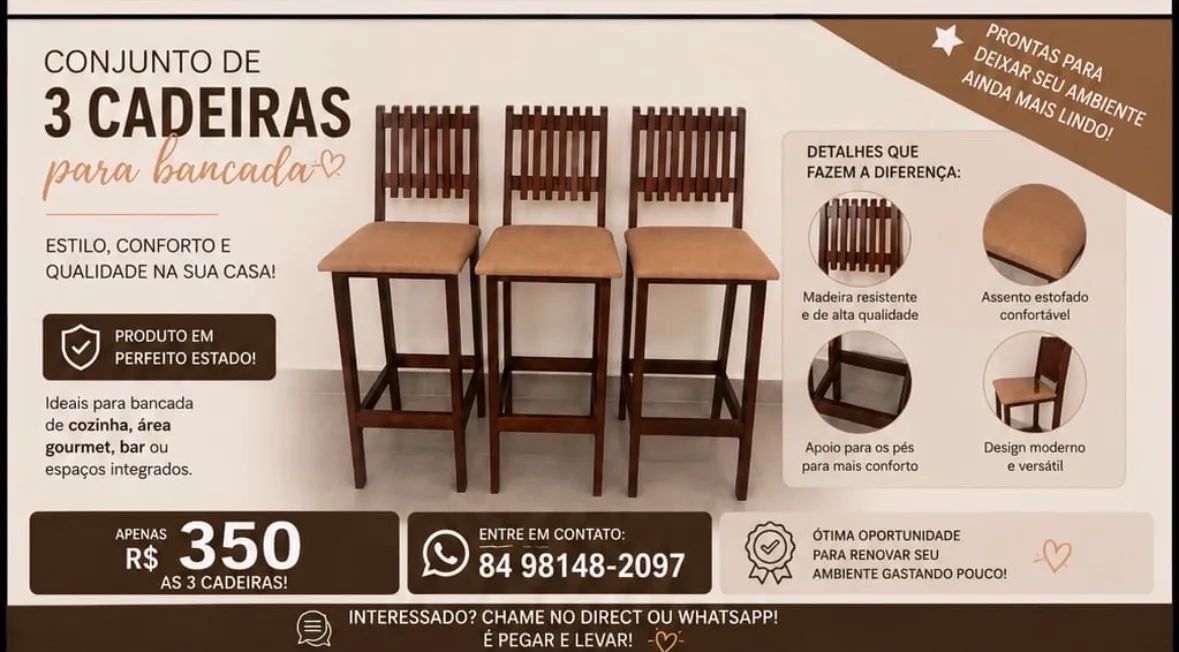 Conjunto de cadeiras para bancadas ou área gourmet 