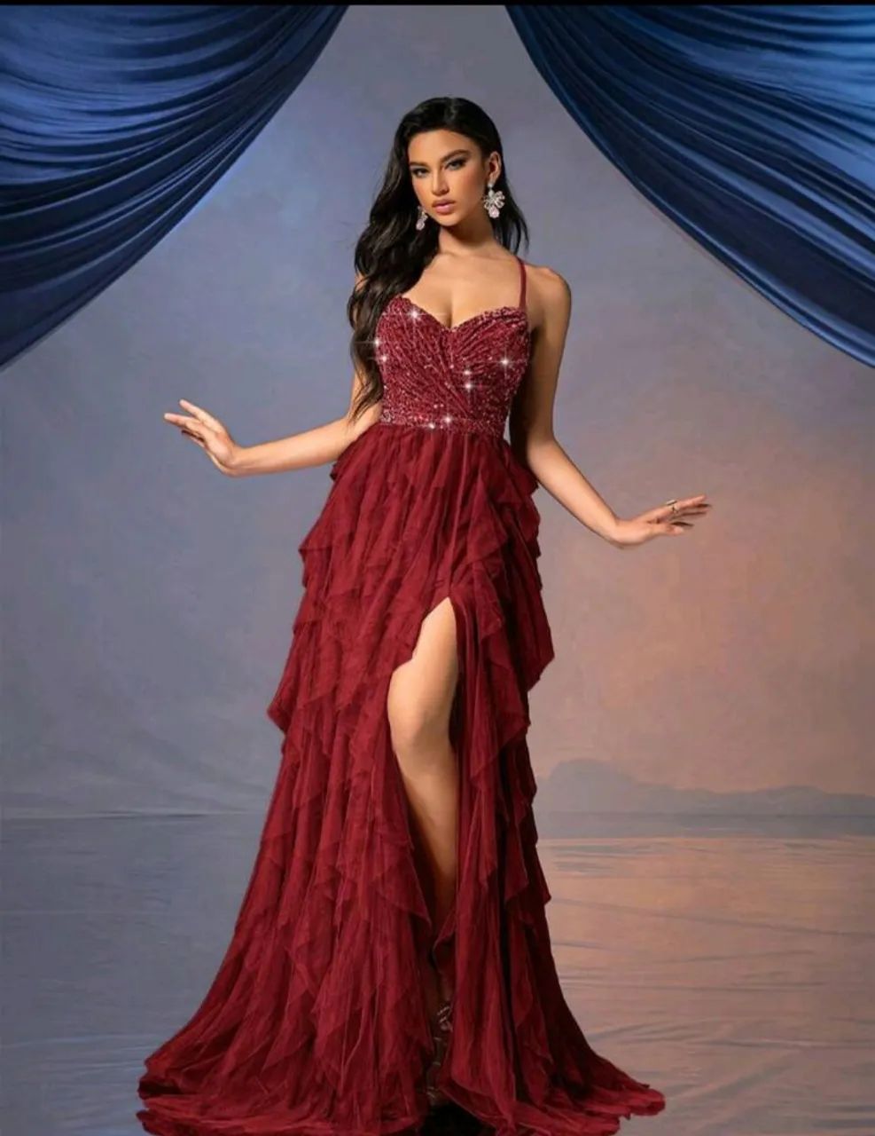 VESTIDO DE FESTA VINHO 