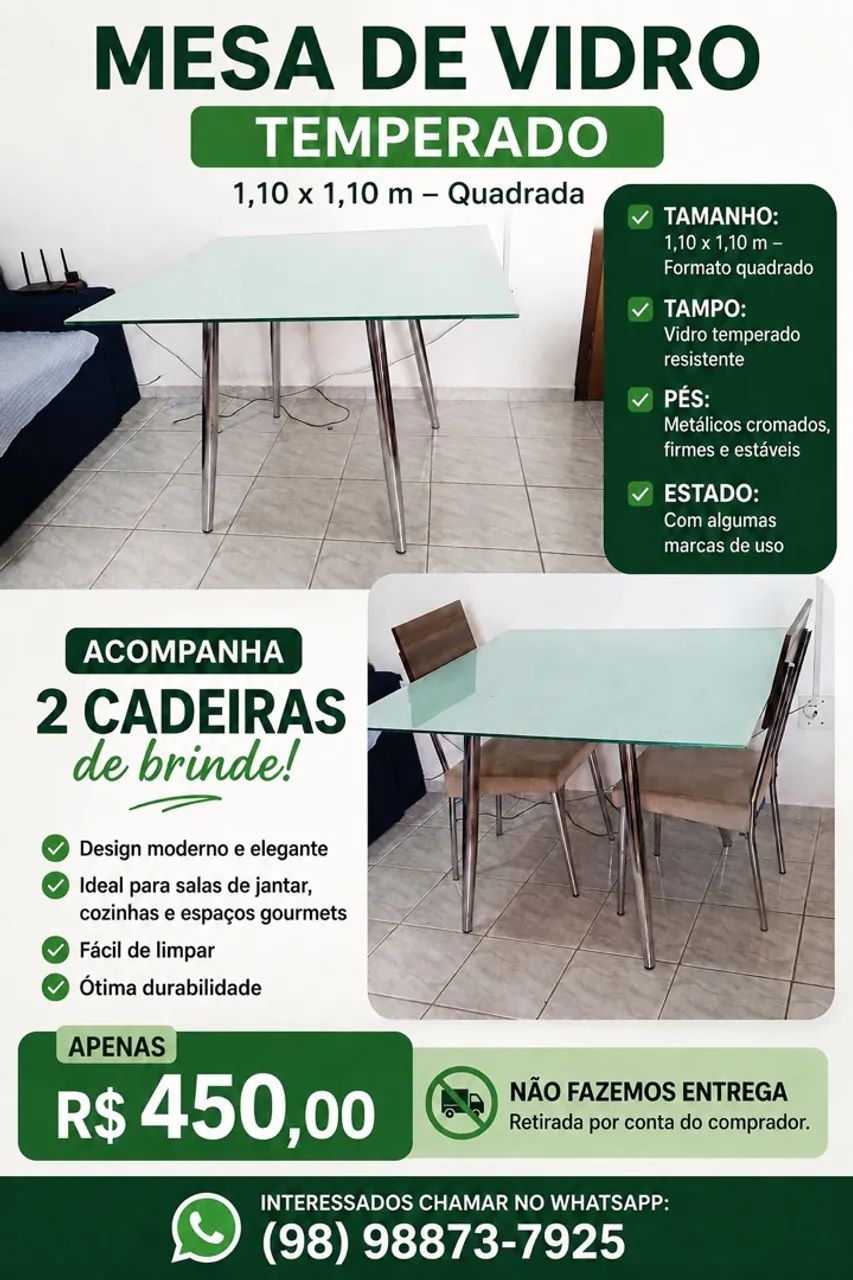 Mesa de Vidro Quadrada 