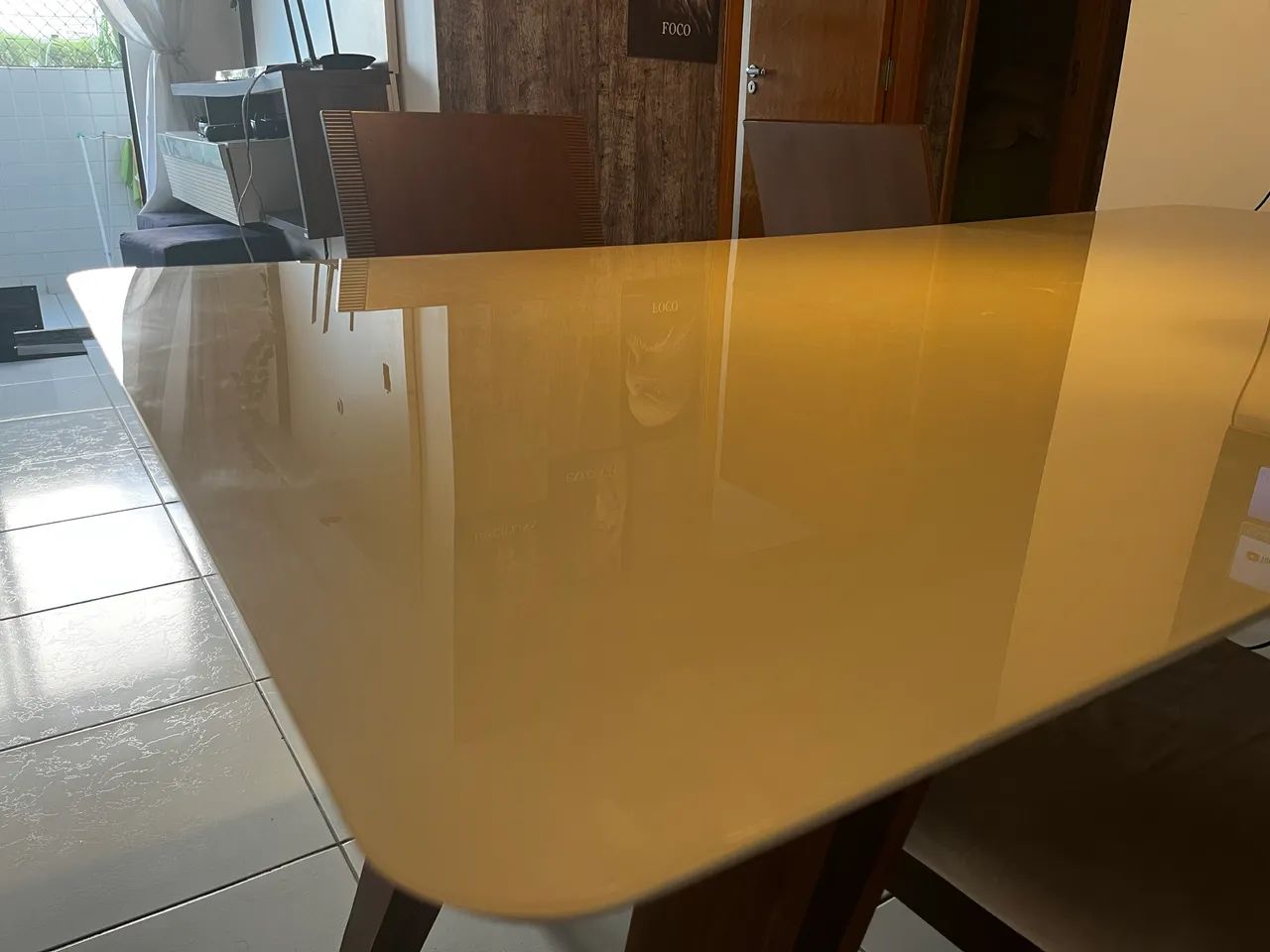 Mesa de Jantar 6 Lugares com Tampo de Vidro Laqueado Off-White - Foto 5