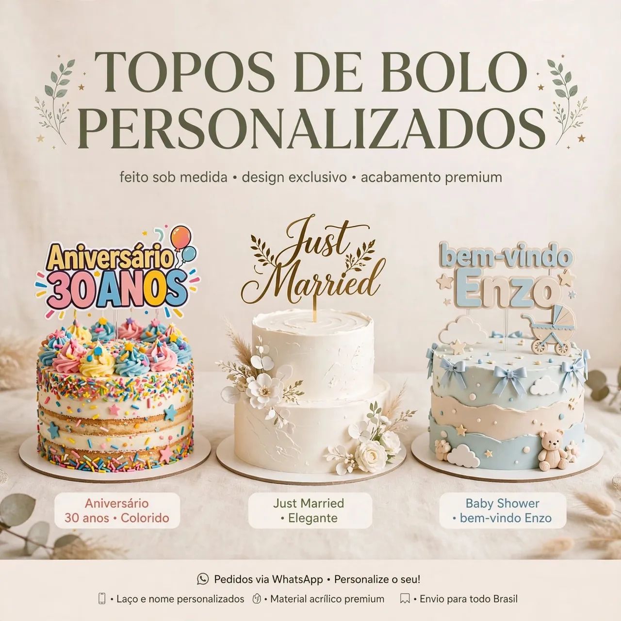 Topos de bolo simples personalizado 