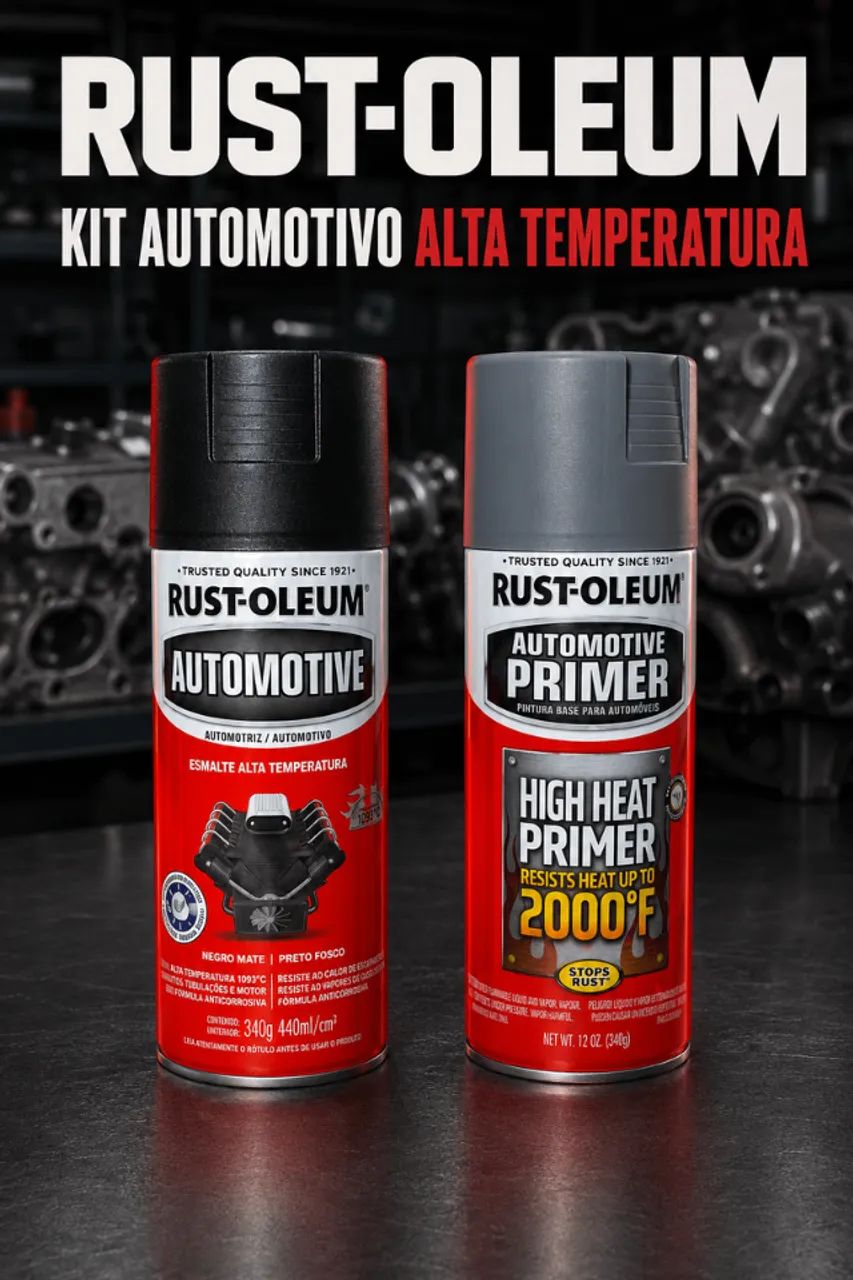 Kit Rust-Oleum Alta Temperatura Preto Fosco + Primer Cinza