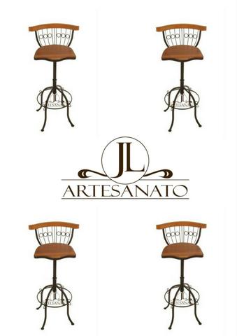 Kit 4 Banquetas Alta Cozinha Americana Ferro E Madeira -80cm