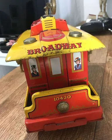 Carretel brinquedos trem brinquedo de lata Bump And Go Matsudaya Texas-Ohio  estilo vintage