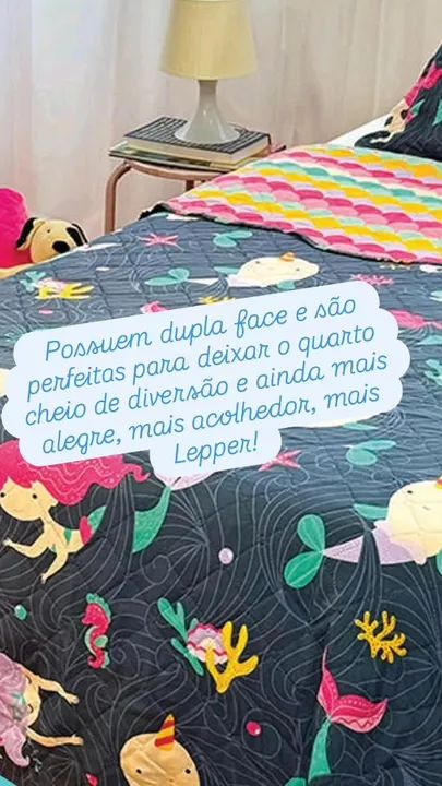 Colcha cobre leito infantil sereias - dupla face - Foto 5