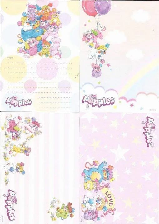 Lote com 8 papéis de carta importados pequenos dos personagens Popples