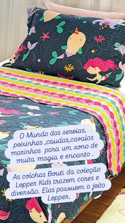 Colcha cobre leito infantil sereias - dupla face - Foto 4