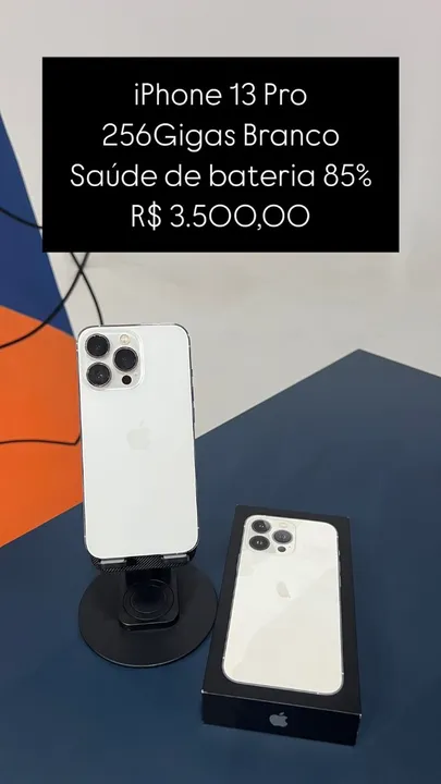 iPhone 13 Pro 128GB Branco Saúde de bateria 80% R$ 3.200,00 Semi