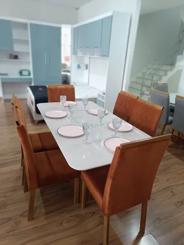 mesa de jantar 1,70x0,90 com 6 cadeiras terracota pronta entrega