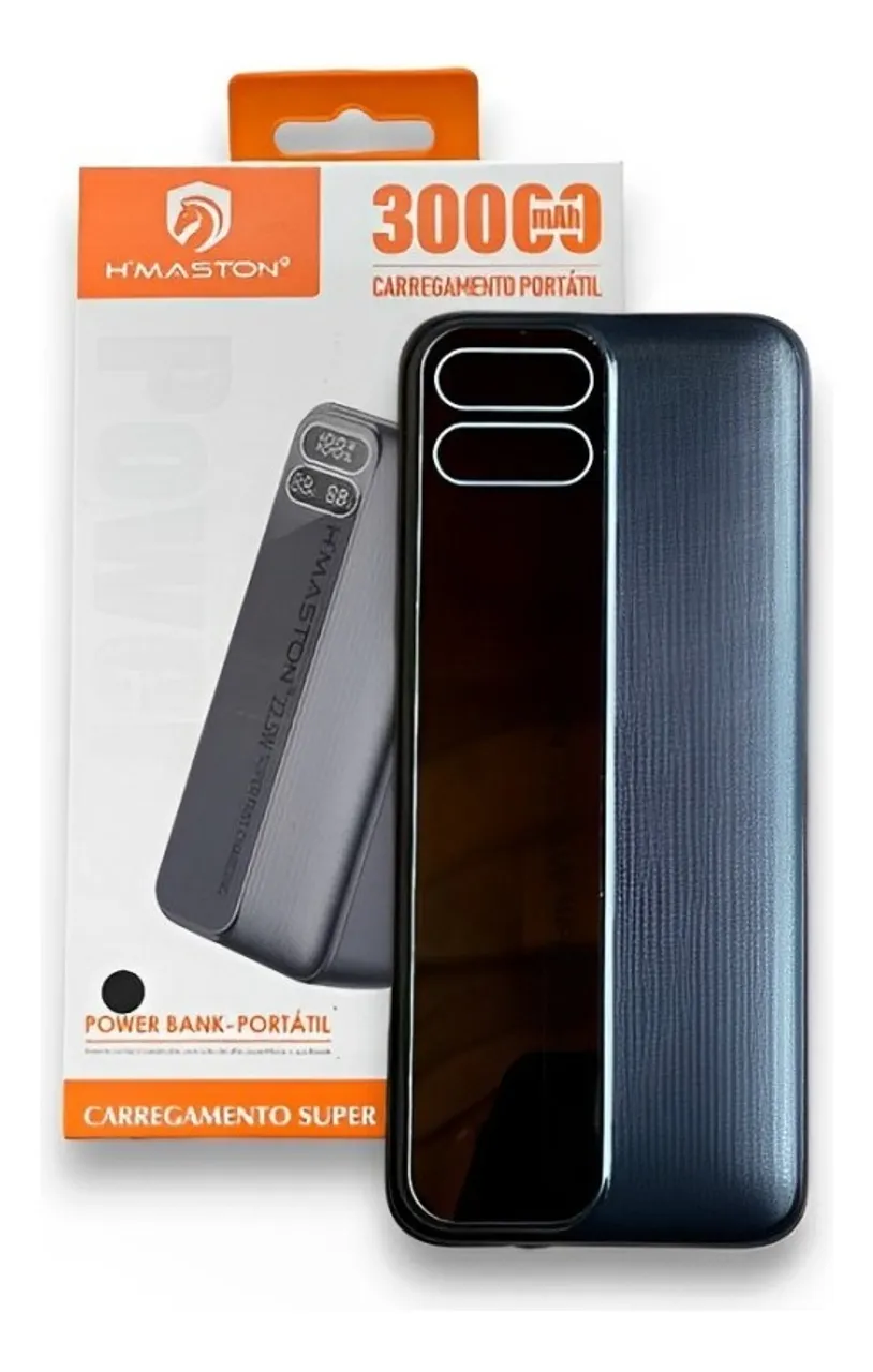 Carregador Portátil 30000mah 22.5W Power Bank PD,Display da Fonte de Alimentação