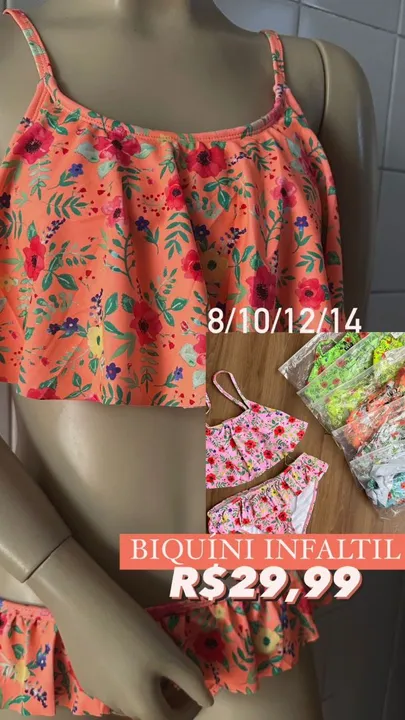 Lote de Biquíni Infantil Floral - Tamanhos 8, 10, 12 e 14