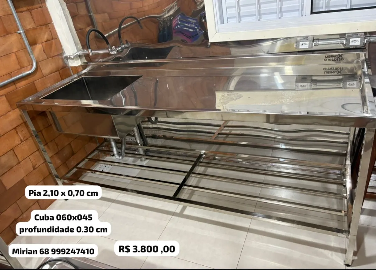 Pia de aço inox 2,10 x 0,70 cm com cuba