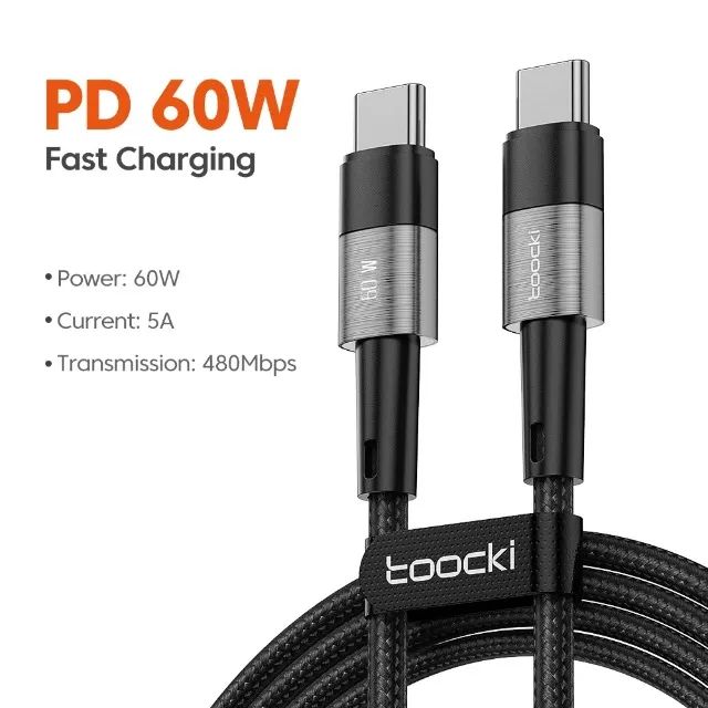 Cabo USB-C  PD 60w 5a 1m trançado Toocki -Entrega Grátis- - Foto 3