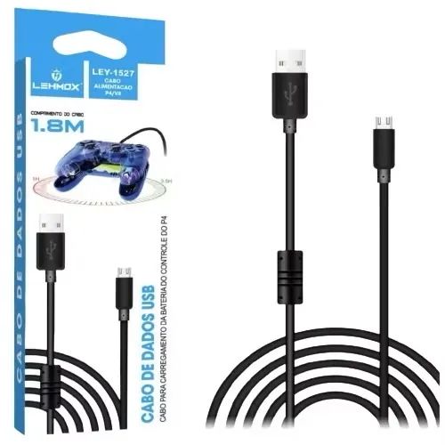 Cabo Carregador de Controle Ps4 PC USB V8 Com Filtro 1.8M