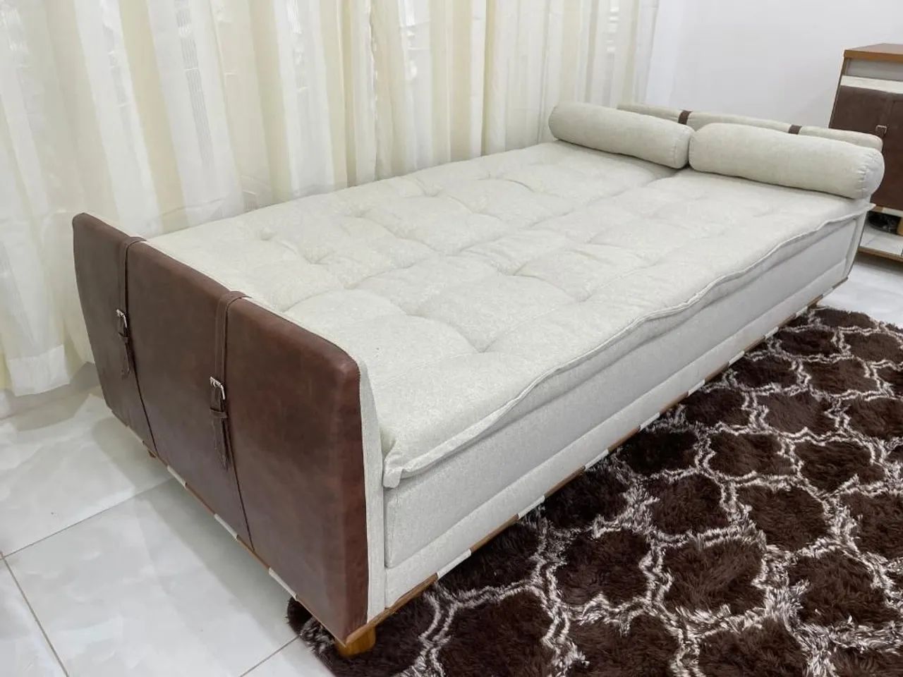 Sofá Cama Casal 211cm Sofá 4 Lugares Linho Bege  - Foto 2