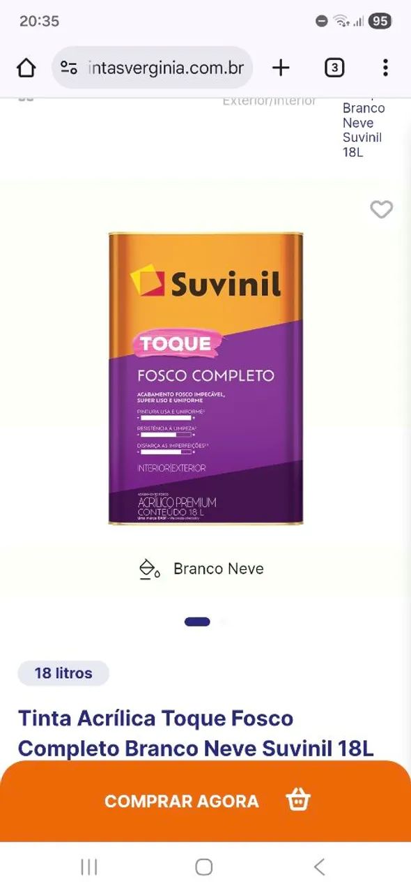 GALÃO DE TINTA SUVINIL 18L BRANCO NEVE FOSCO