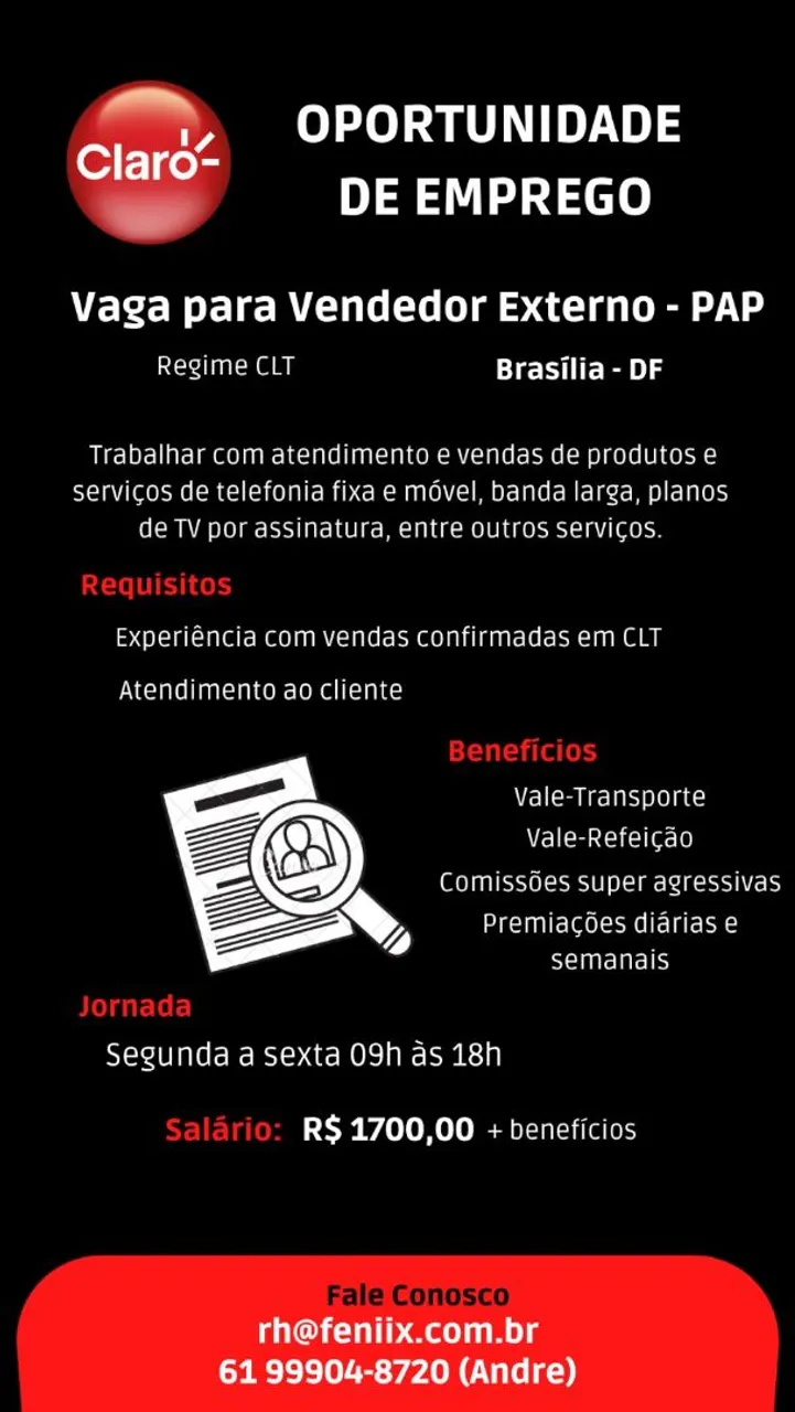 Vaga vendedor porta a porta claro