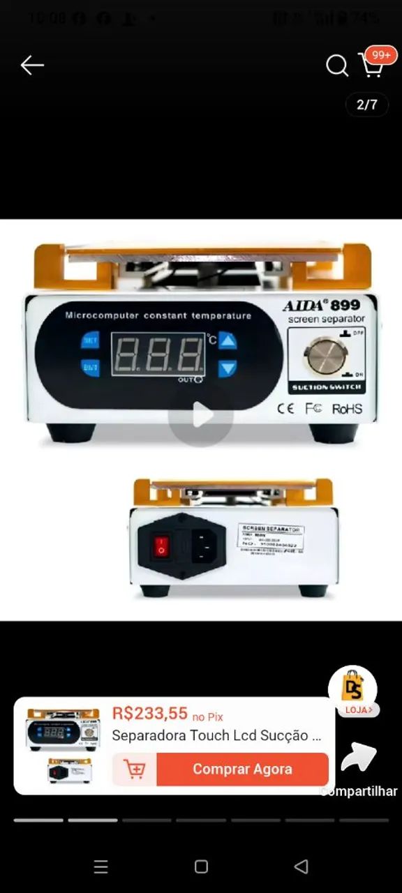 Separadora touch sucção LCD 899 110v/210v Bivolt.
