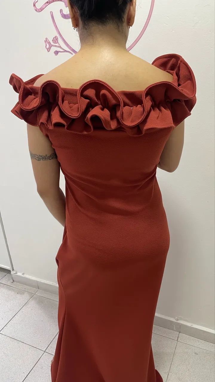 Vestido terracota de crepe - Foto 4