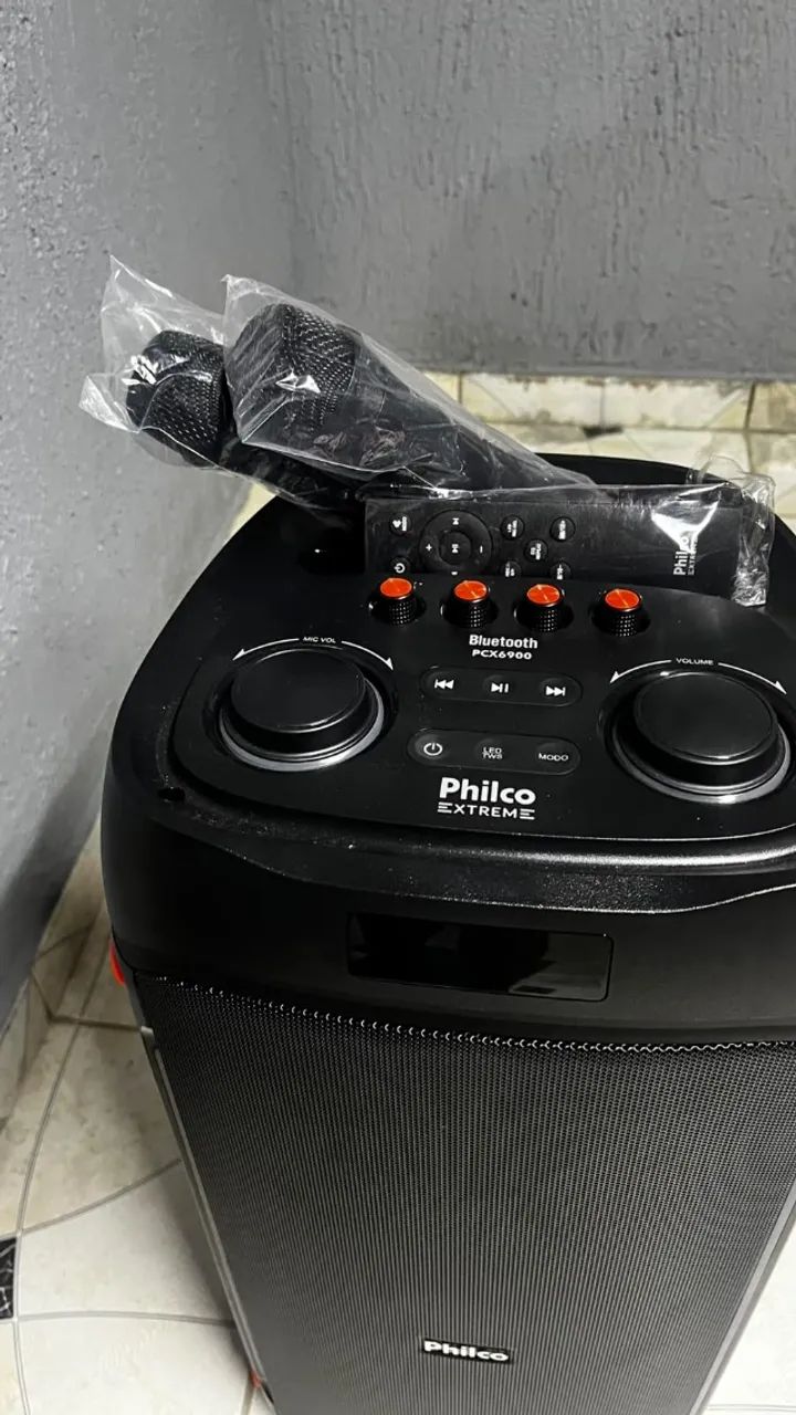 Caixa de som philco extreme 1200w 2 microfones pcx6900 bivolt