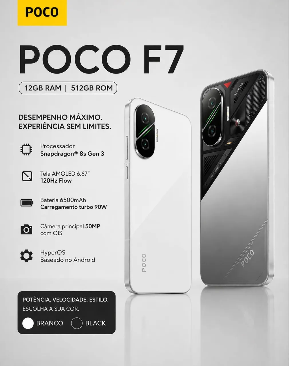 Poco F7 Branco 512Gb 12Gb RAM 5G tela 6.83 - Celulares e