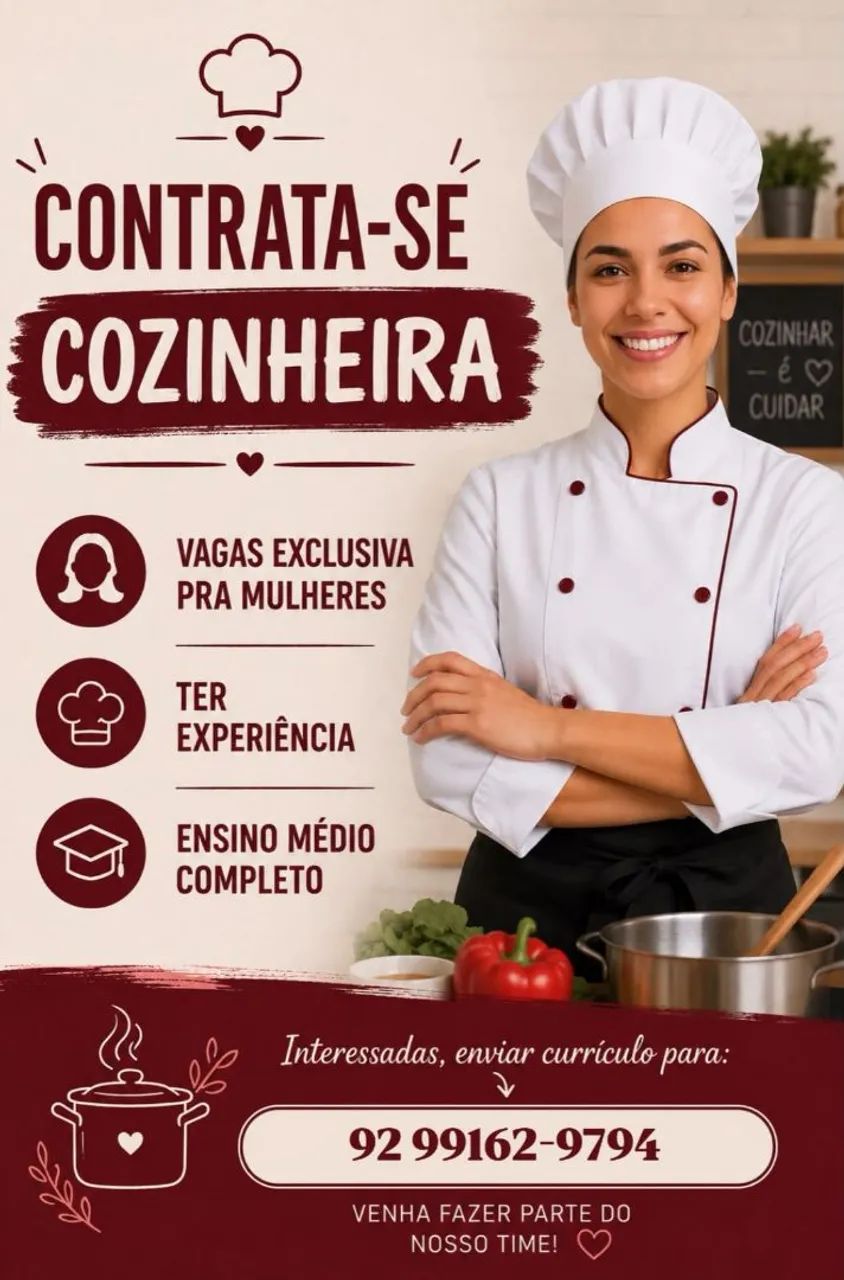 Vagas para cozinheira