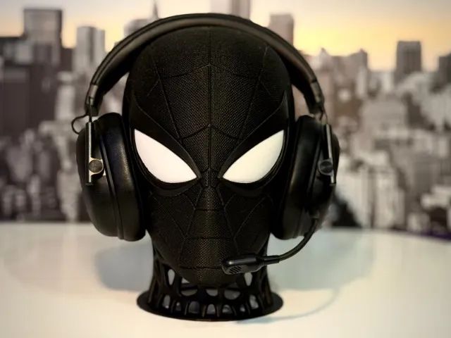 Suporte para headset estilo homem aranha preto branco