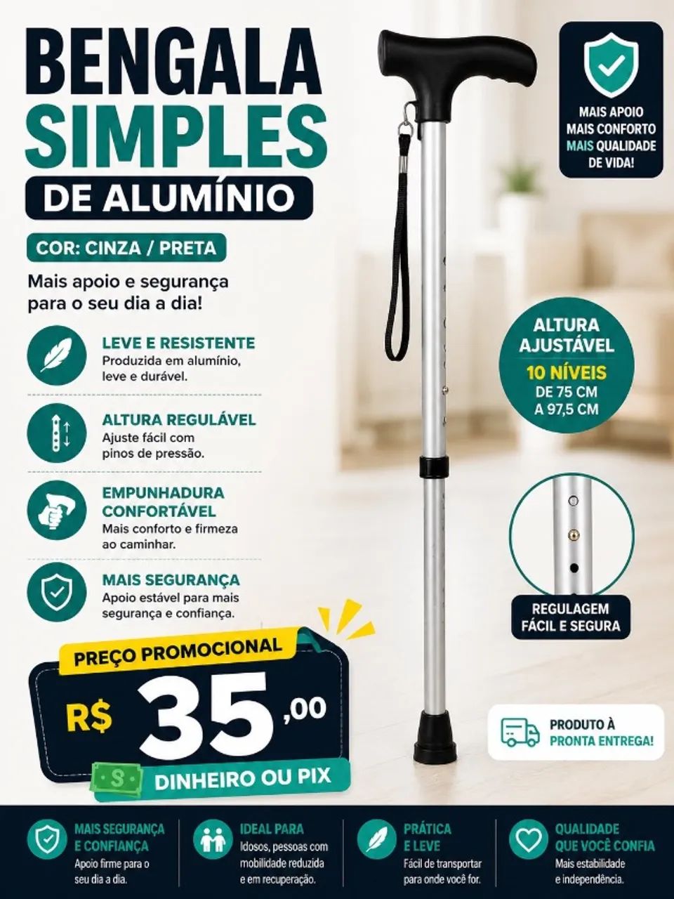 BENGALA TIPO T REGULAVEL 