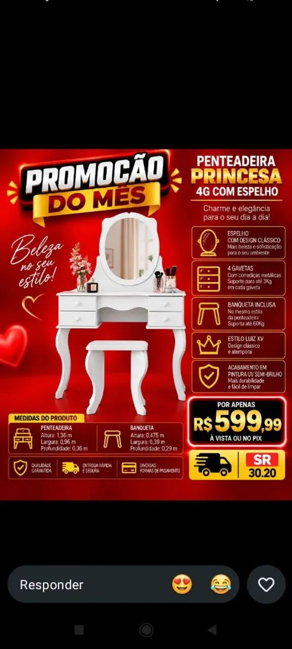 Penteadeira Com Espelho e Banquinho - Foto 2