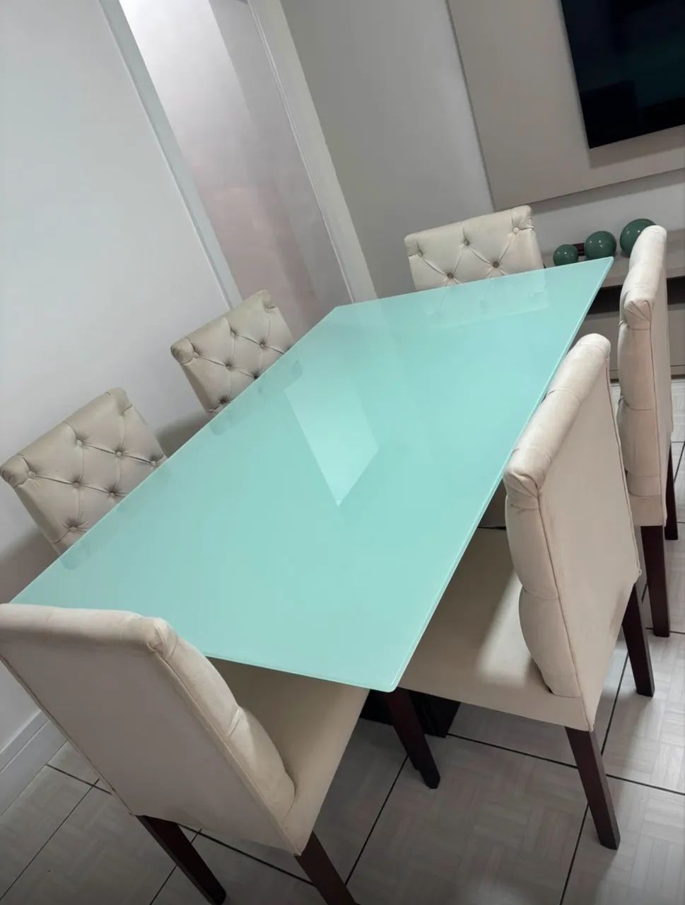 Mesa de Jantar com 6 Cadeiras - Tampo de Vidro  - Excelente Estado - Foto 2