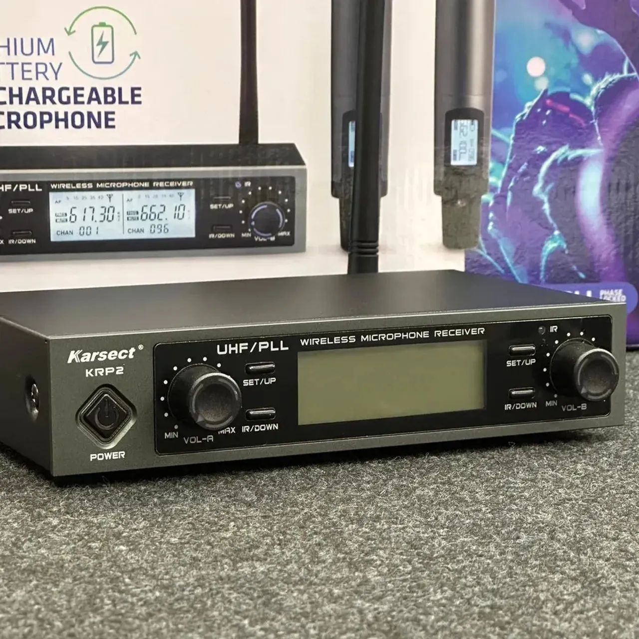 Microfone Sem Fio Karsect KRP2 Mão Duplo Recarregável  - Foto 4