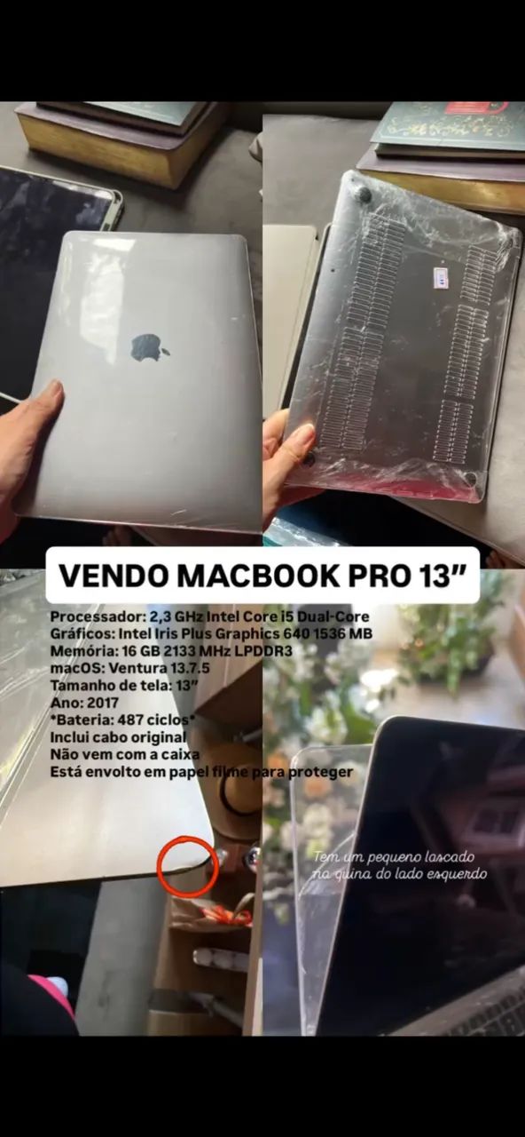 VENDO MACBOOK PRO 13" 2017 PERFEITO ESTADO - SEM OS ADESIVOS