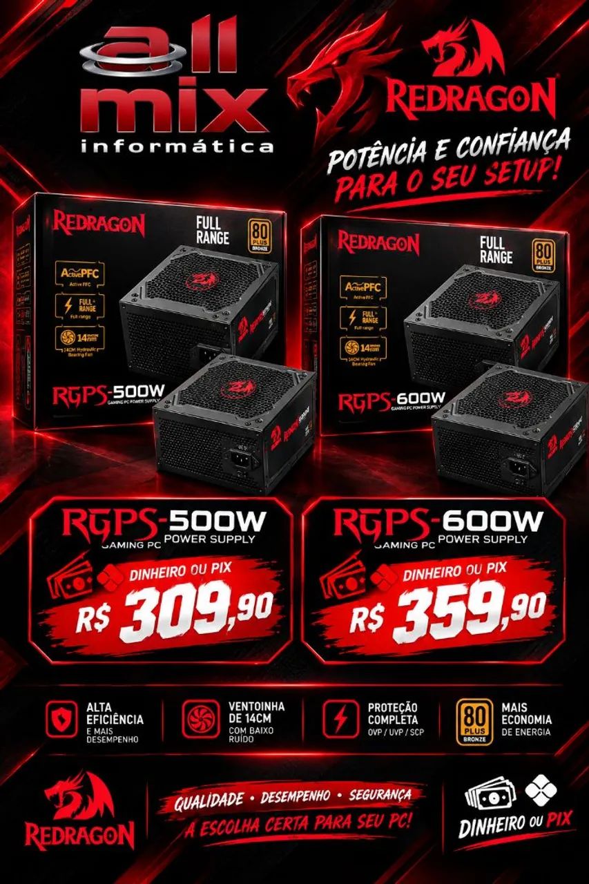 FONTES DE ALIMENTAÇÃO REDDRAGON 