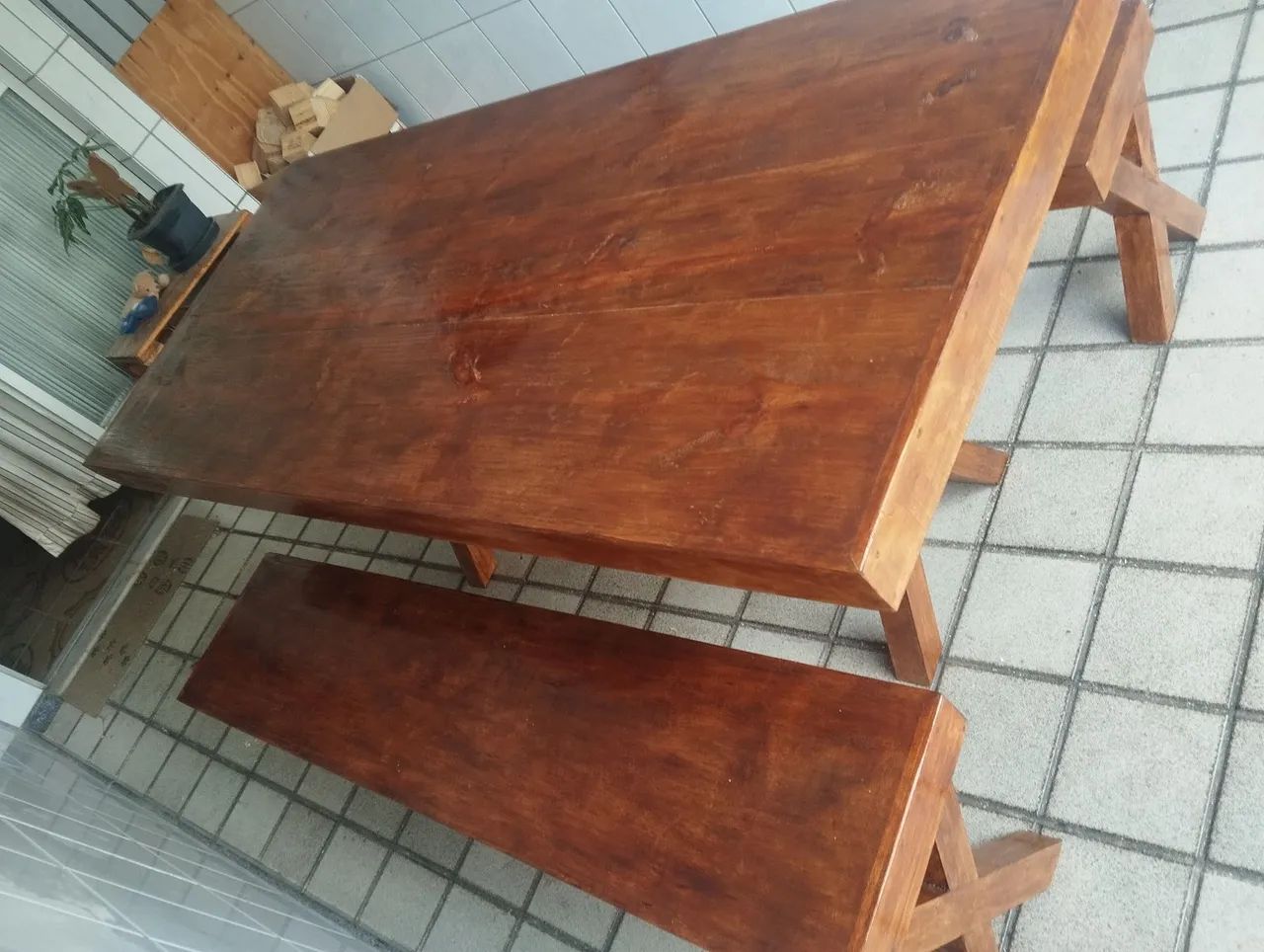 Conjunto mesa rústica em madeira - Foto 3