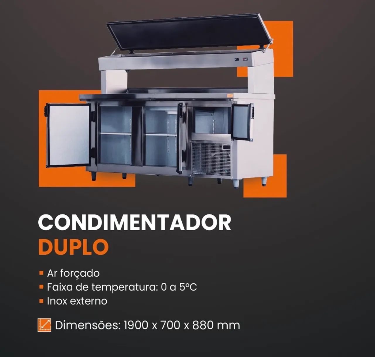 Balcão Condimentadora dupla refrigerada 1,90m inox nova 