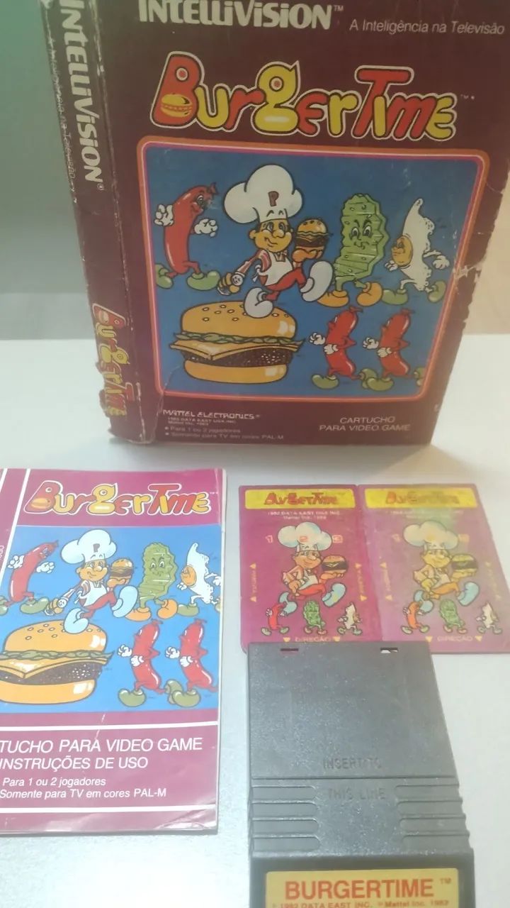 BurgerTime Intellivision Completo (Caixa, Manual, Cartucho e Overlay