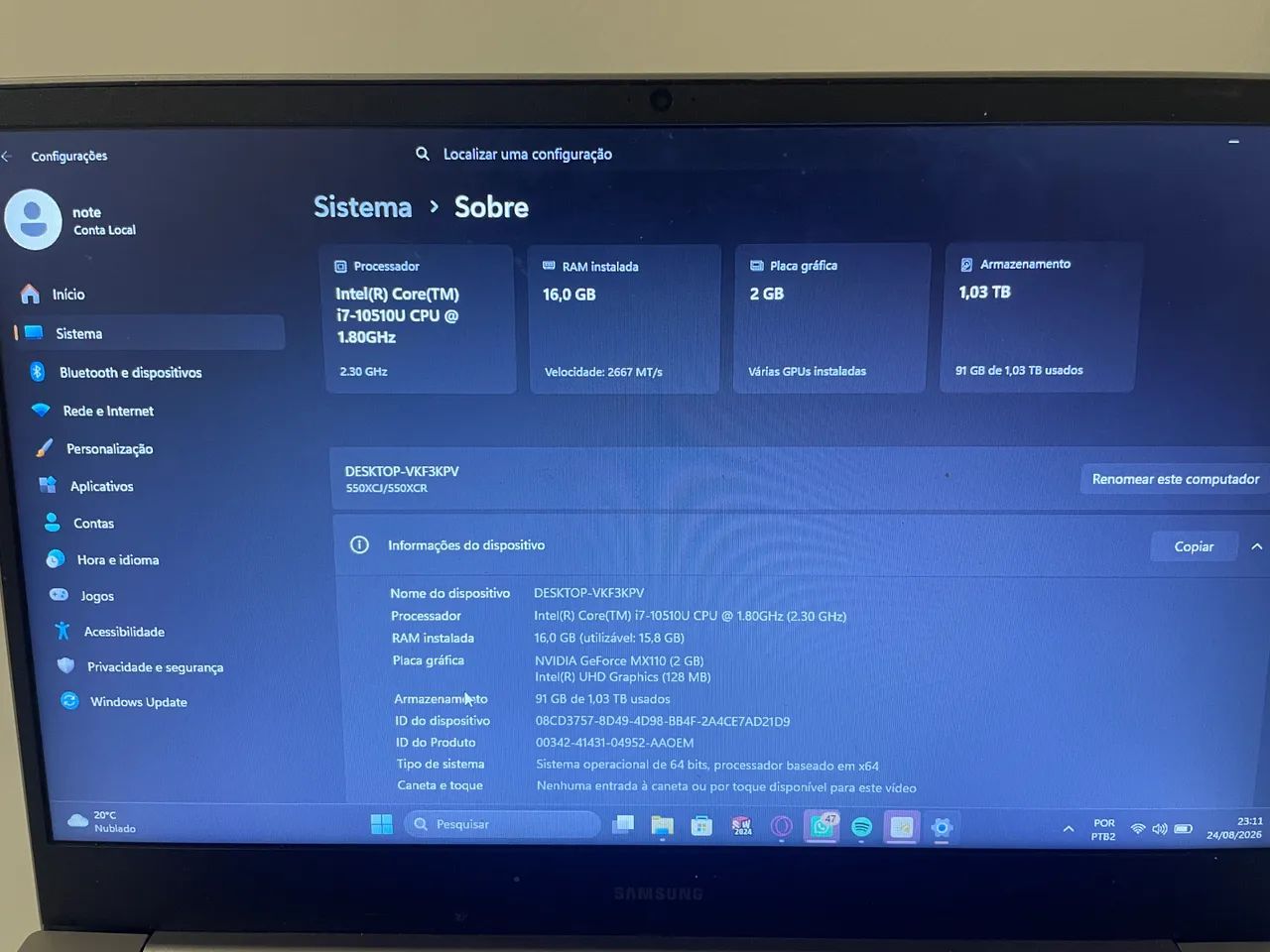 NOTEBOOK SAMSUNG 1TB 16 GB RAM i7  - Foto 3