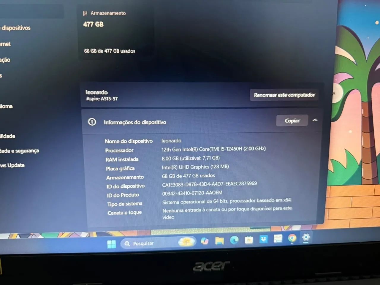 Notebook Acer aspire A515-57