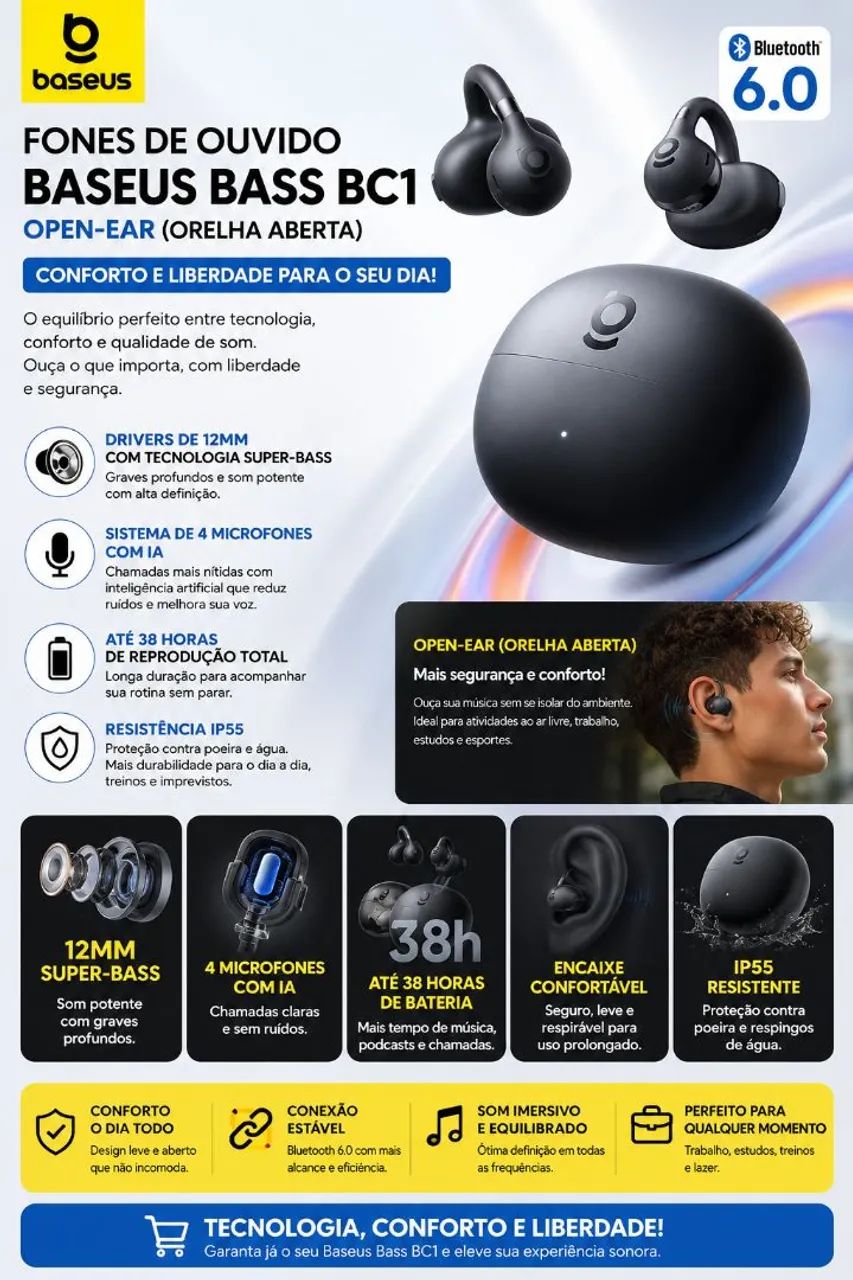 Fone Bluetooth Baseus Bc1 Open-Ear 