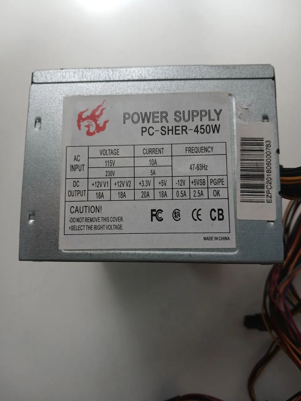 Fonte de Alimentação ATX 450W PC-SHER - Funcionando Perfeitamente