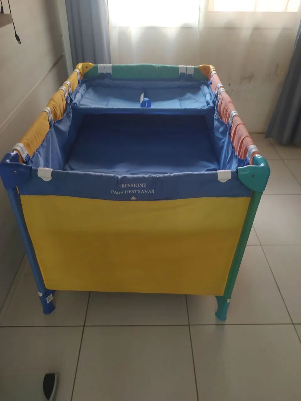 Berço, chiqueirinho, trocador de fralda, colorido, desmontável, em nylon, - Foto 3