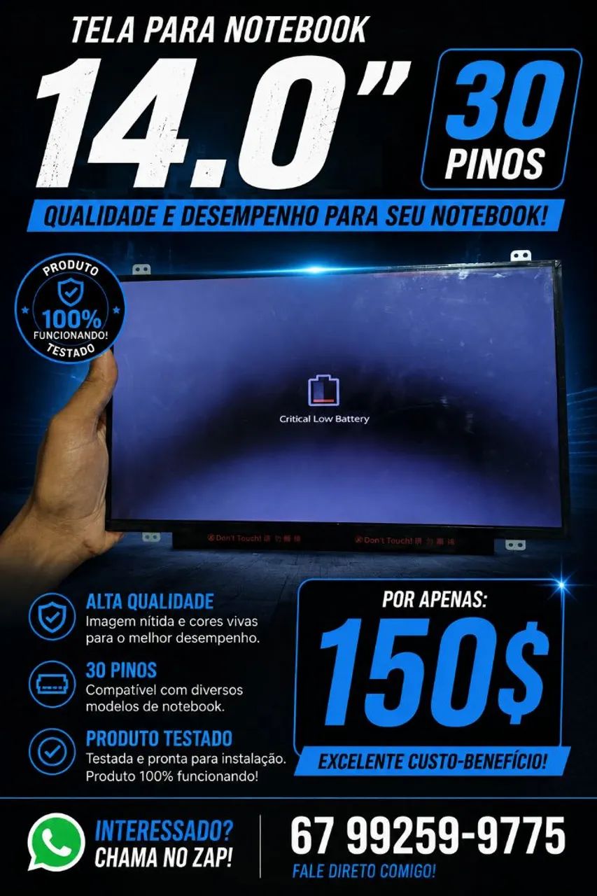 Tela de notebook 14 polegadas 30 pinos 