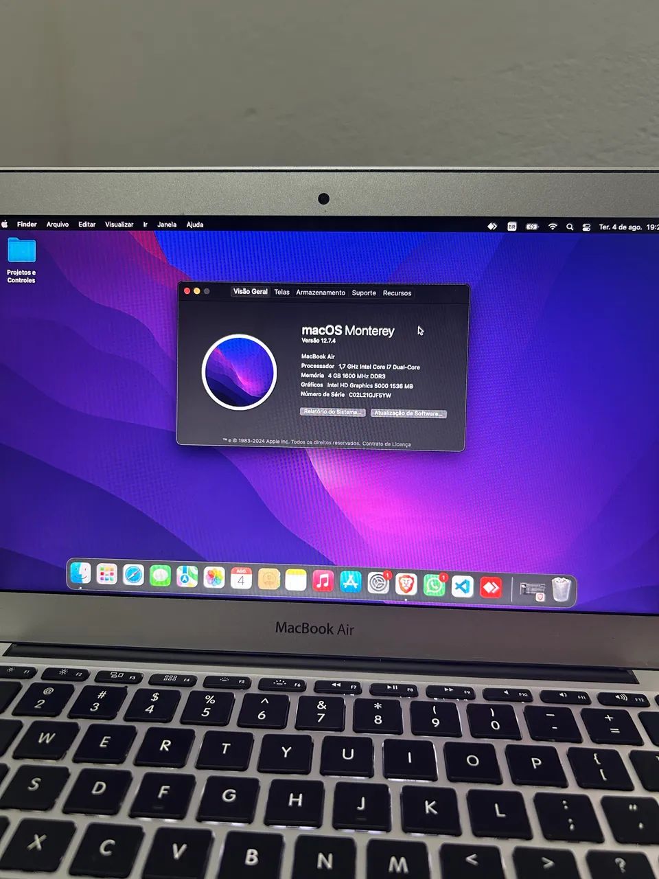 Macbook Air 11 Polegadas I7 4GB Ram 256gb SSD